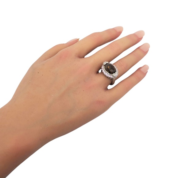 Judith Ripka Sterling Silver Smoky Quartz Pink CZ Ring Size 7 #21077 - Picture 9 of 9